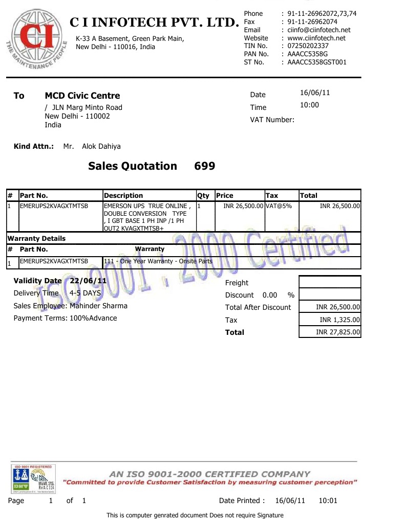 Sales Quotation for Emerson UPS | PDF