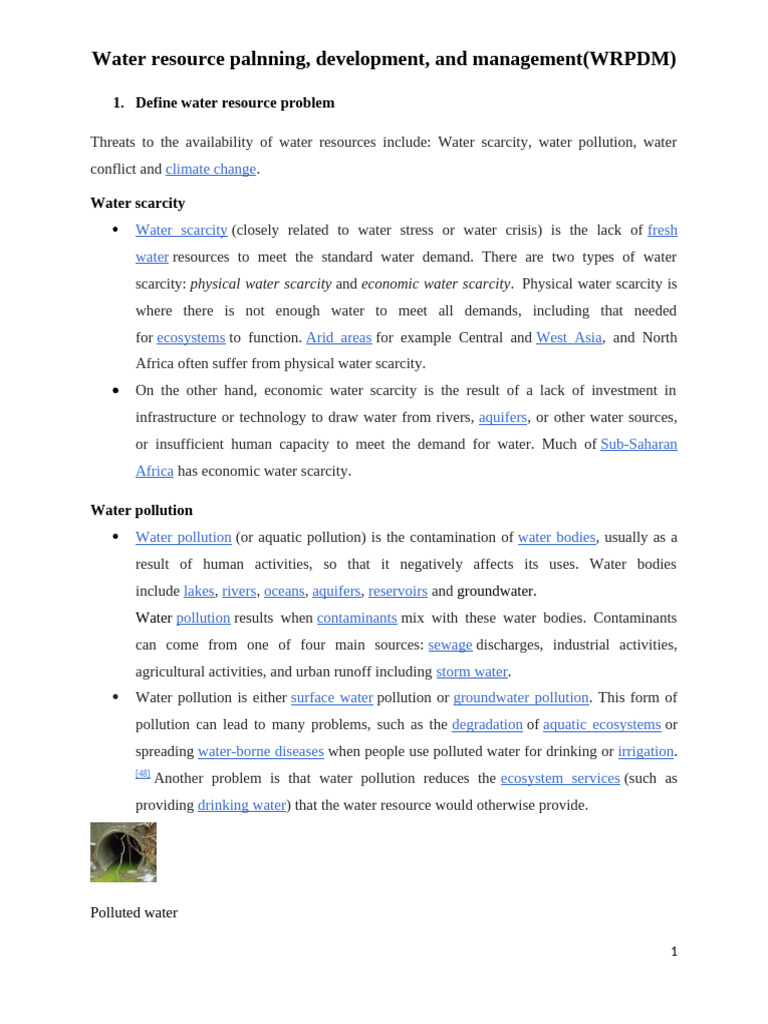 Water Resource Challenges and Management | PDF | Water Scarcity | Water ...