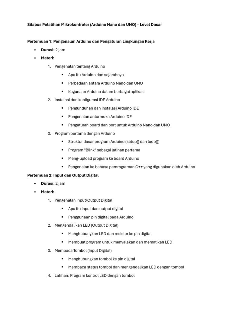 Silabus Training Mikrokontroler Level Basic | PDF