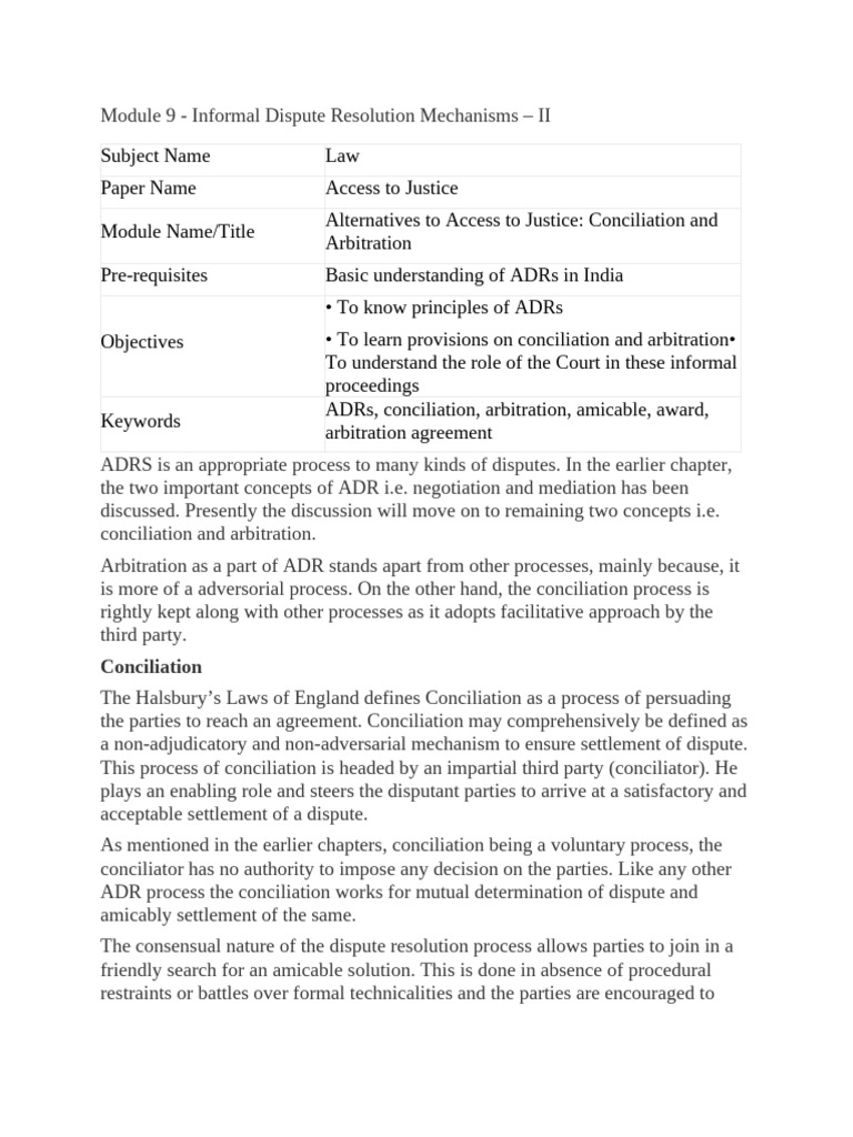 Conciliation and Arbitration in ADR | PDF | Alternative Dispute ...