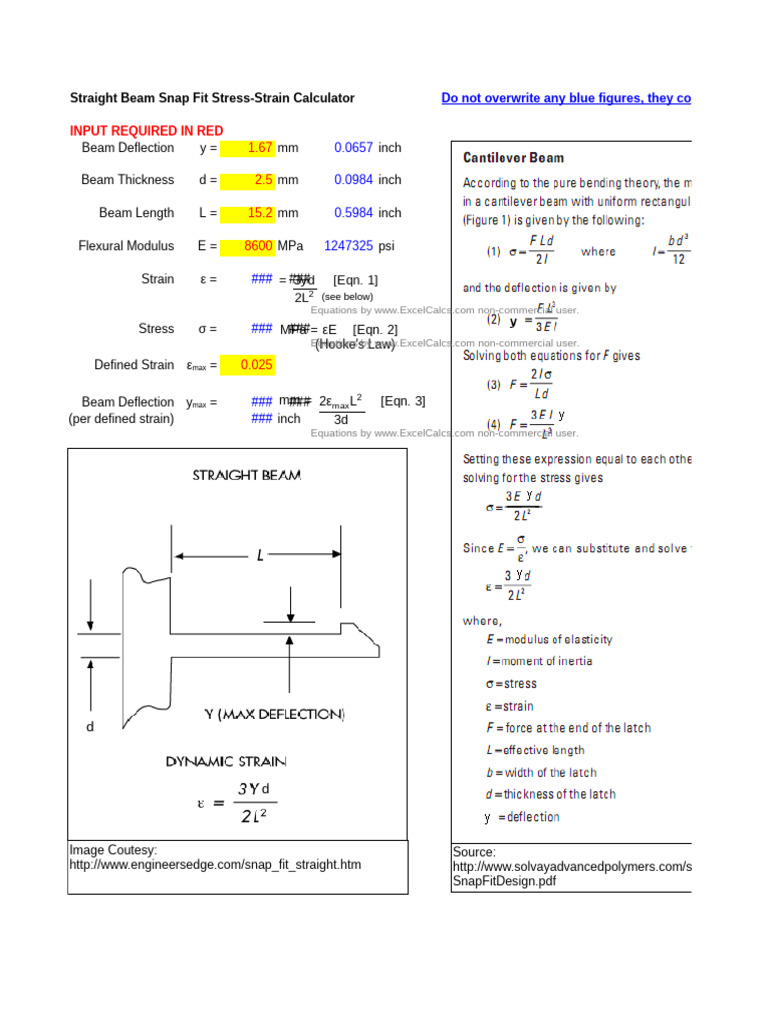 Snap Fit Stress-Strain Calculator | PDF