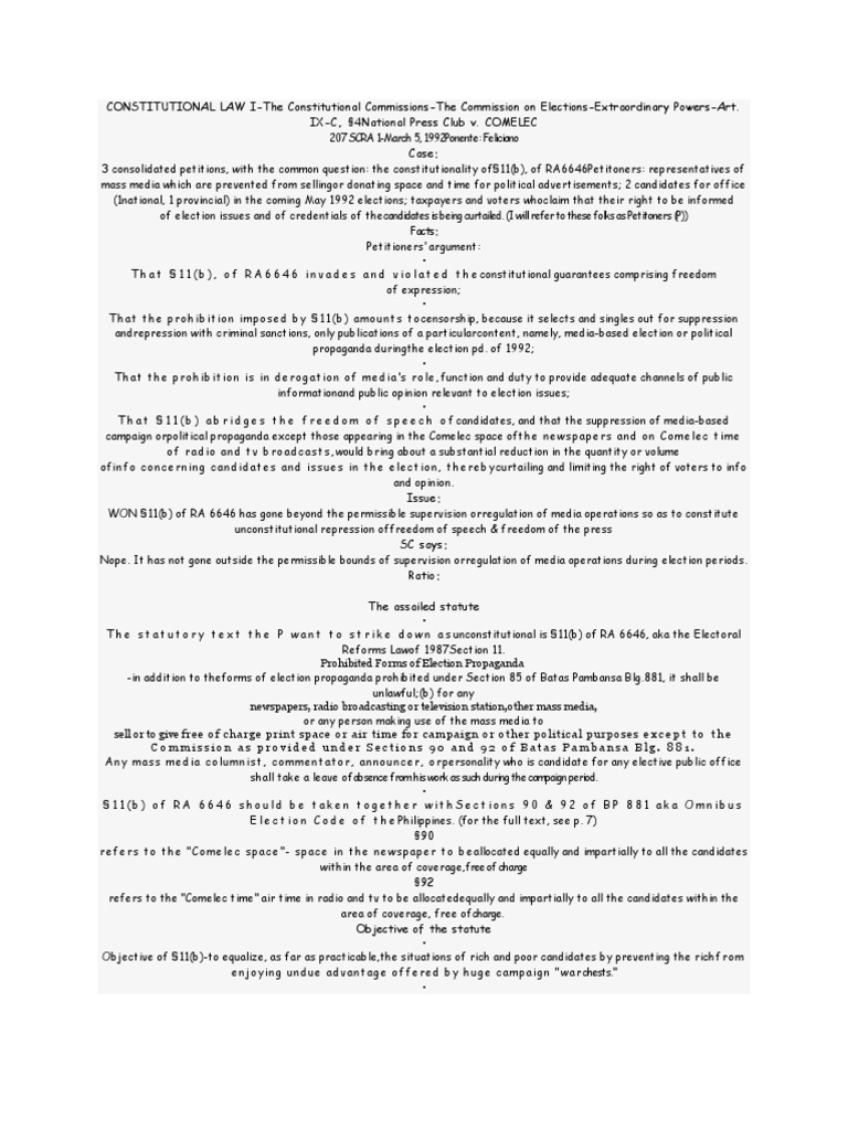 Constitutionality of RA 6646 §11(b) | PDF | Elections | Freedom Of Speech