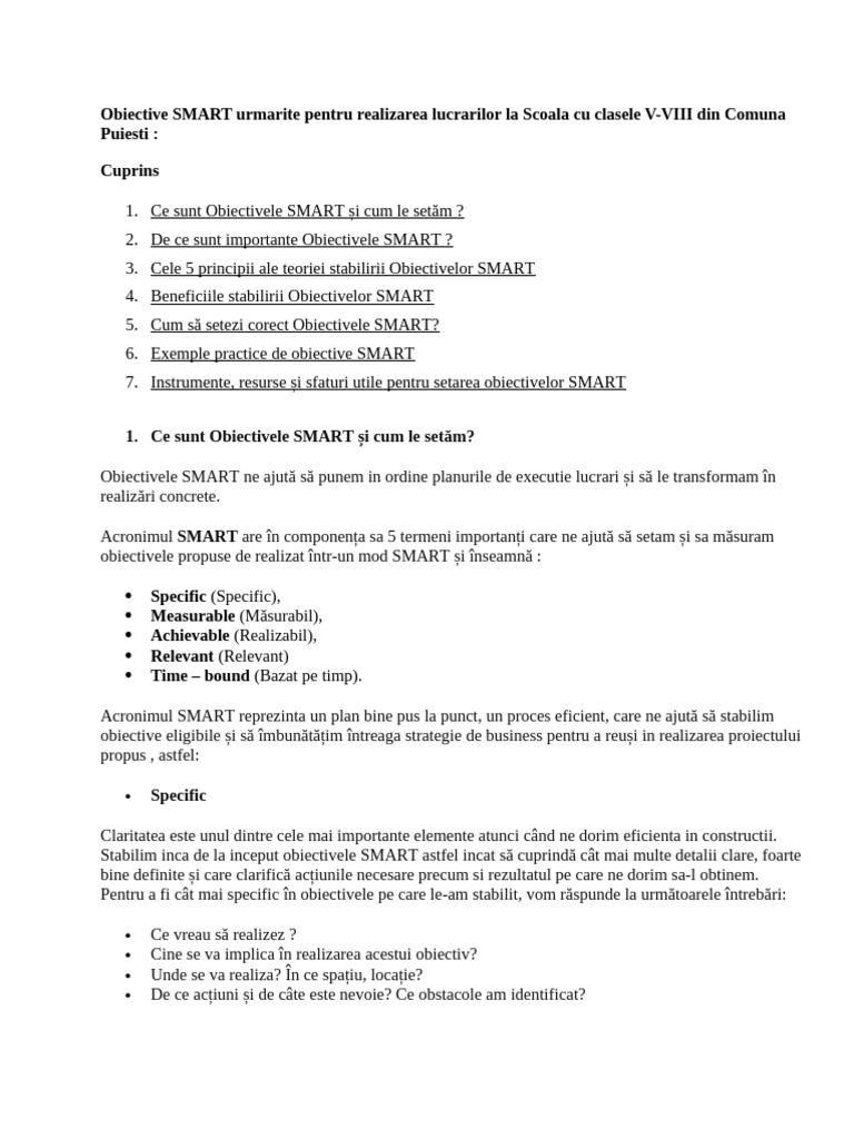 Obiective Smart Scoala Puiesti | PDF
