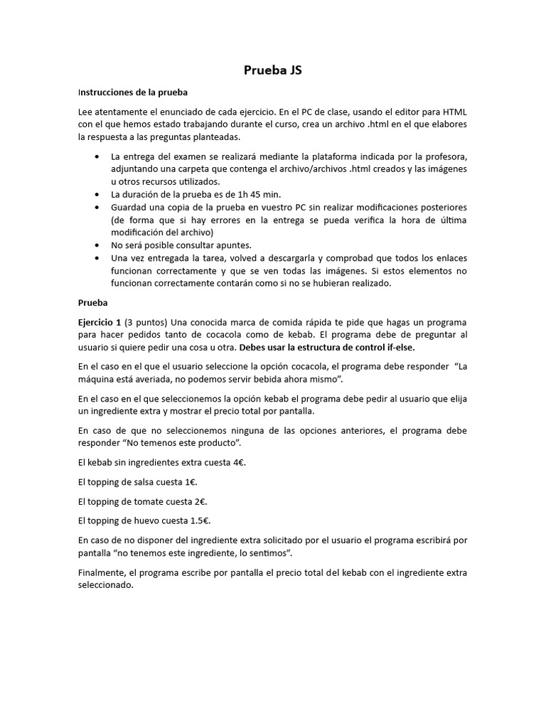 Prueba de Programación en JavaScript | PDF | HTML | Ingeniería de software