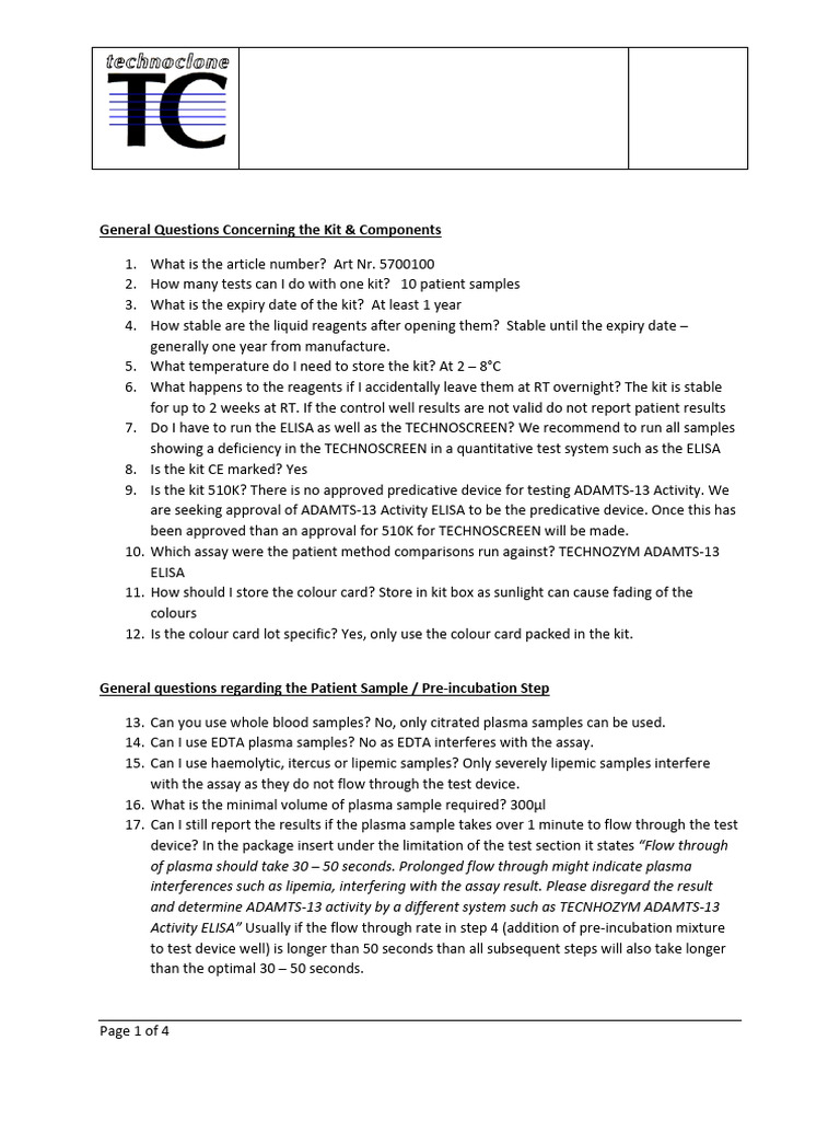 Technoscreen Adamts Faqs | PDF | Elisa