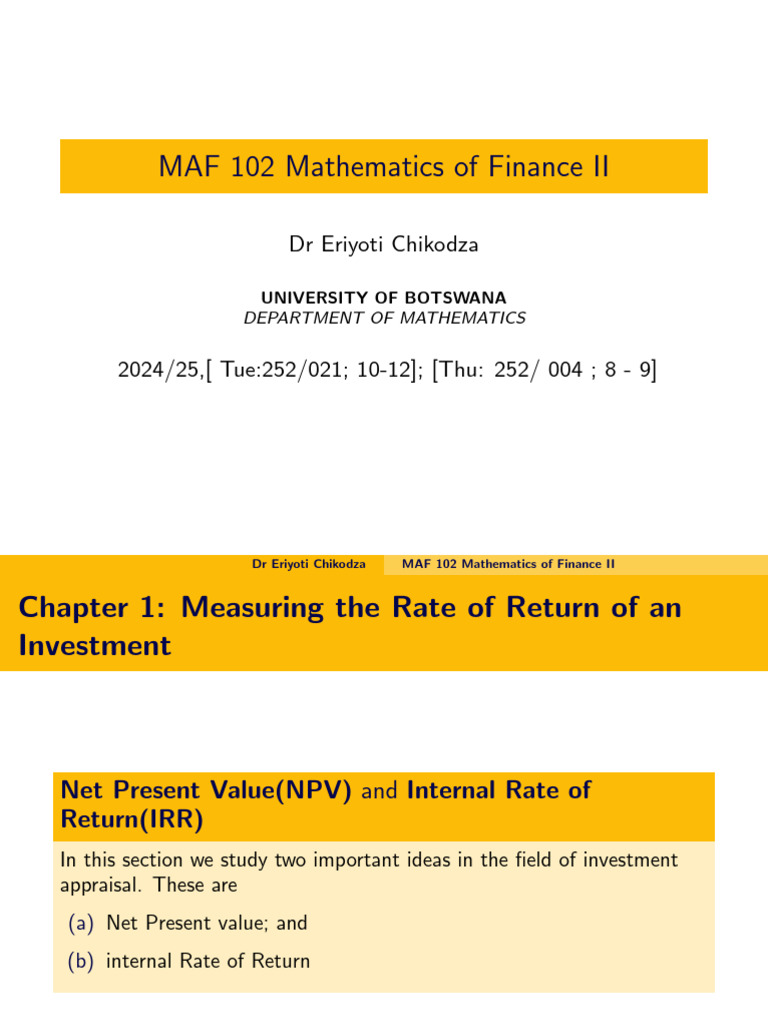 Chapter 1 - Lesson 2 - NPV and IRR | PDF | Net Present Value | Internal ...