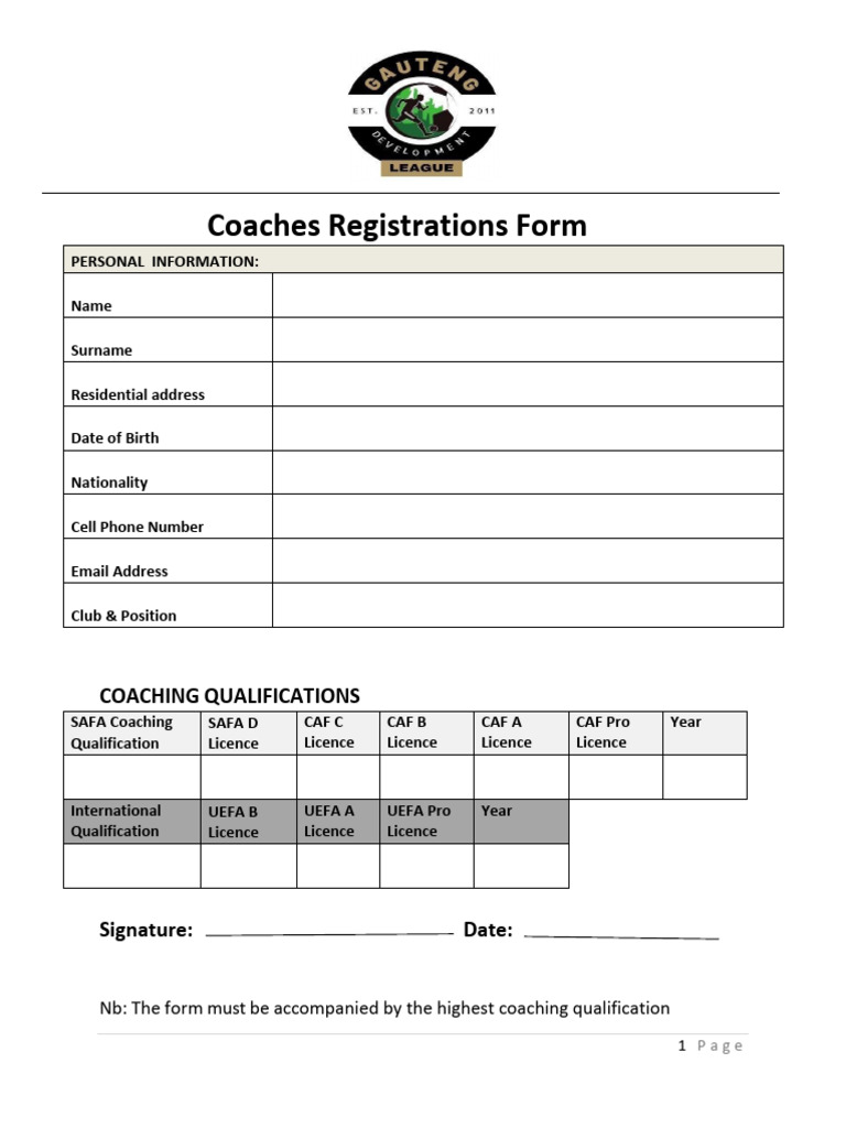 GDL Coaches Registration Forms | PDF