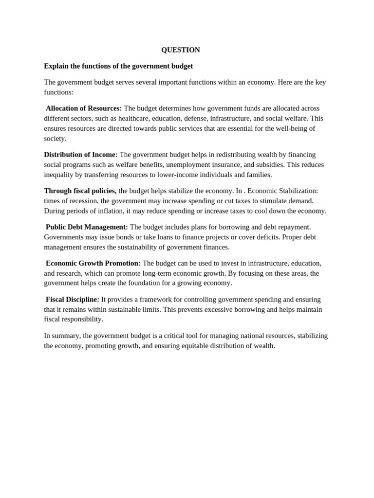 Functions of Government Budget Explained | PDF