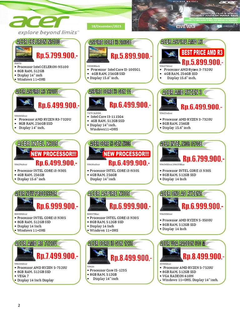 Laptop Specifications and Features List | PDF | Intel | Computer Hardware