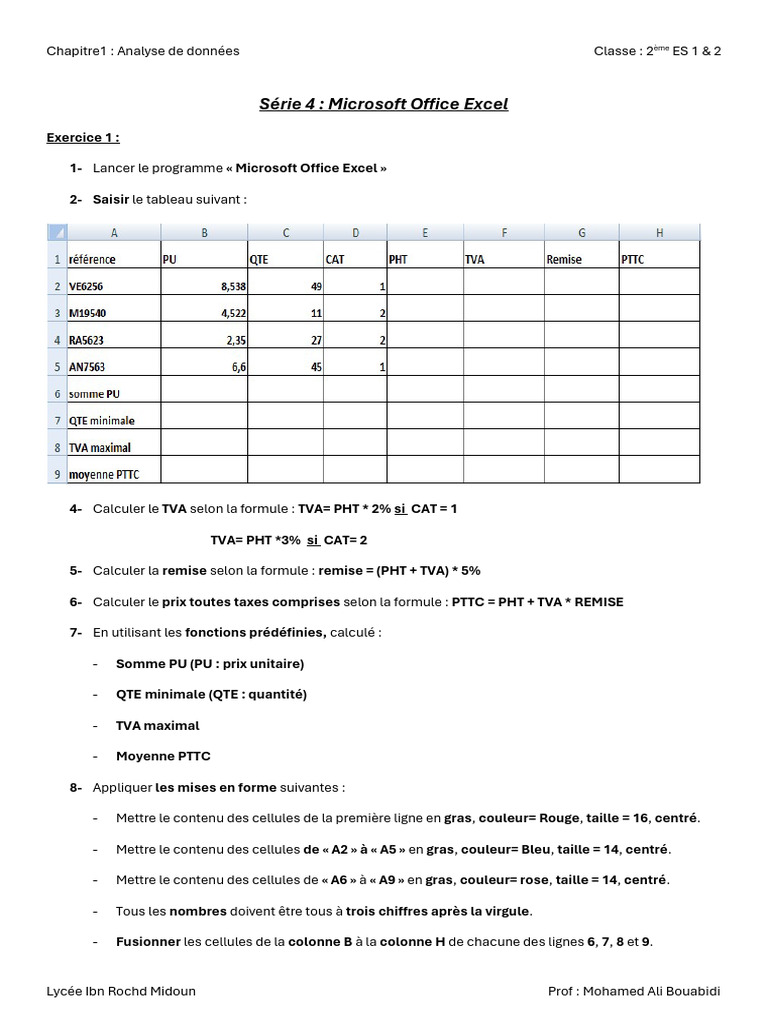 Excel : Analyse de données et calculs | PDF | Microsoft Excel