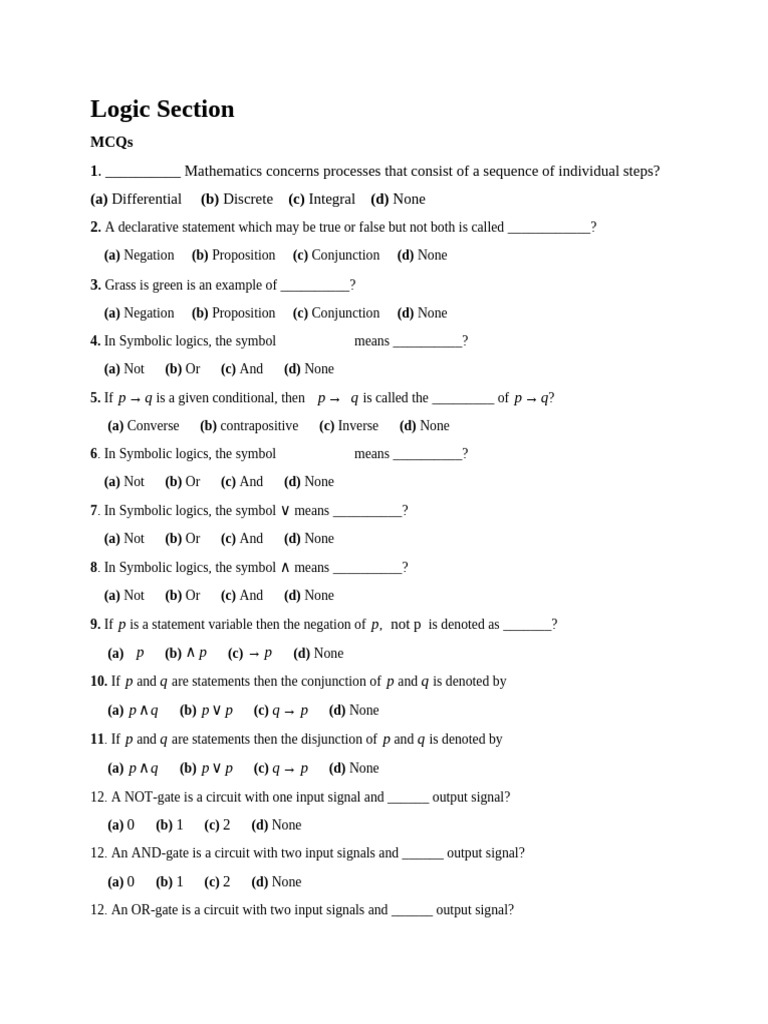 Discrete Structures Logic MCQs | PDF | Vertex (Graph Theory) | Set ...