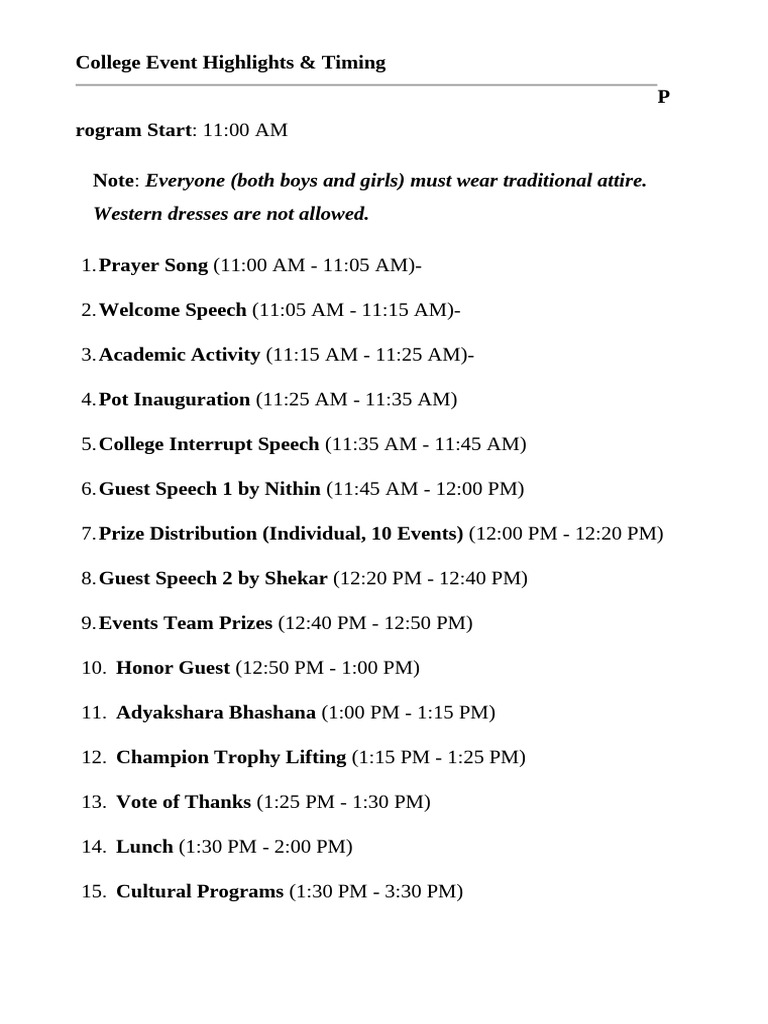 College Event Schedule and Highlights | PDF
