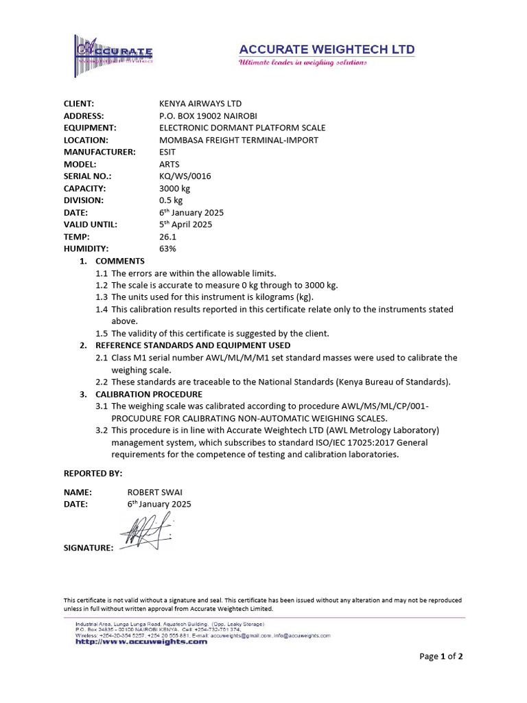 NAB Calibration Certificate Guide | PDF | Calibration | Weighing Scale