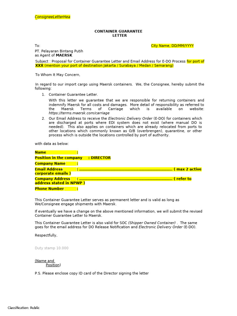 Surat Peminjaman Kontainer Maersk | PDF