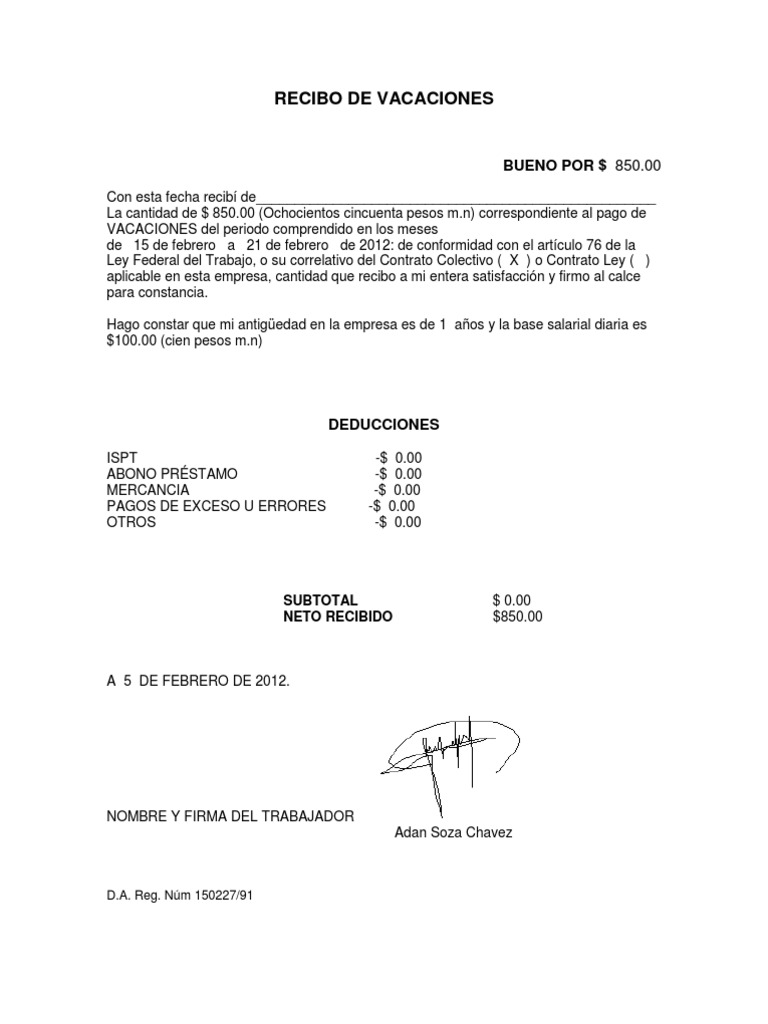 Recibo de Vacaciones | PDF