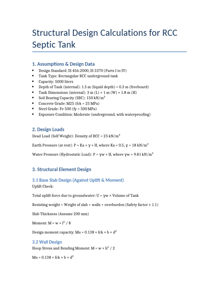 RCC Septic Tank Structural Design Guide | PDF