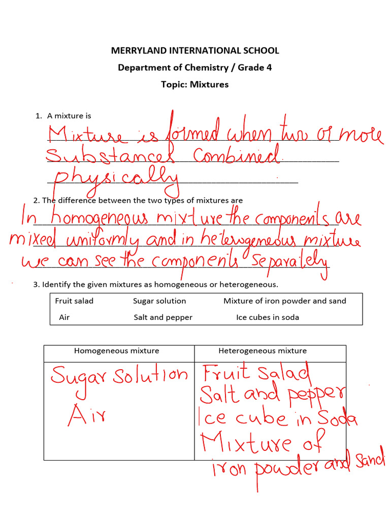 Understanding Mixtures for Grade 4 Chemistry | PDF