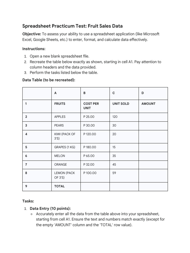 Fruit Sales Spreadsheet Practicum | PDF | Spreadsheet