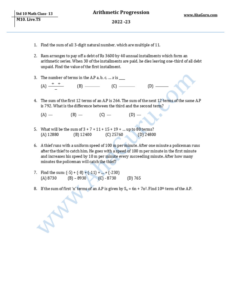 M10.WK13.TS - Arithmetic Progression 2 Question | PDF