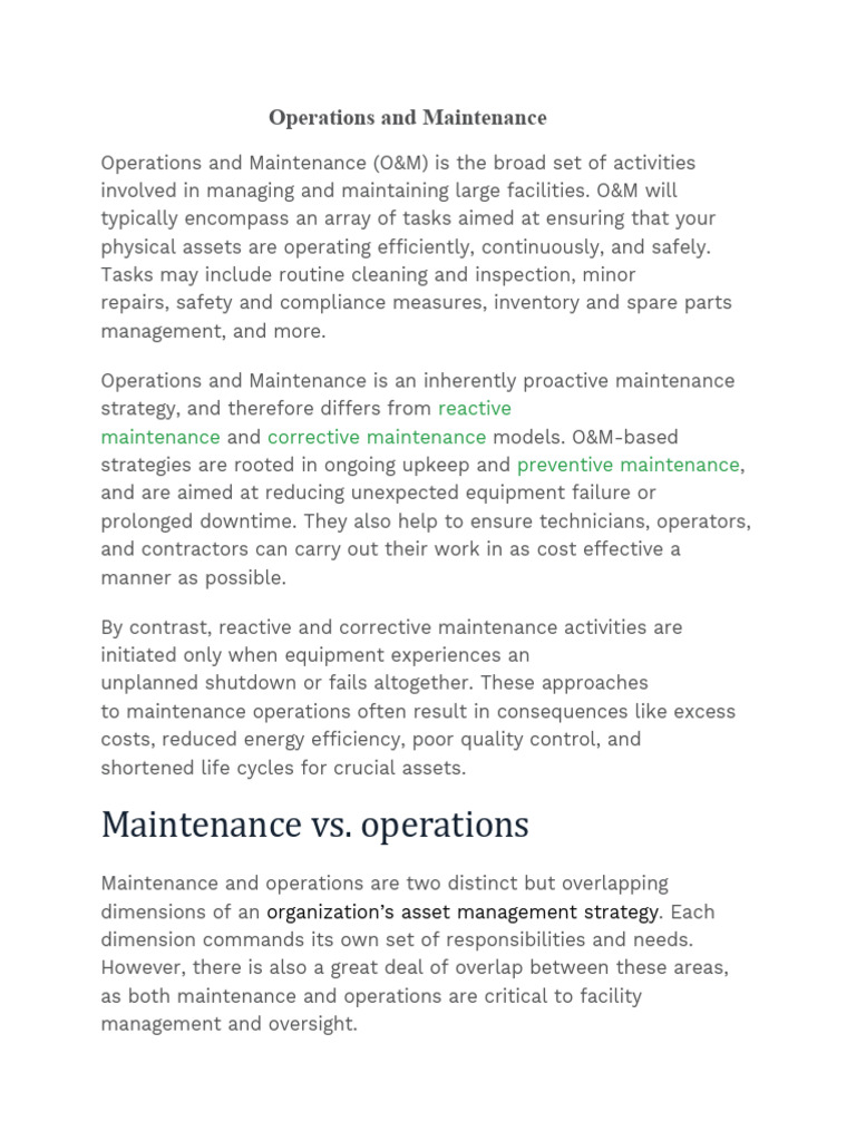 Operations and Maintenance Overview | PDF | Asset Management | Business