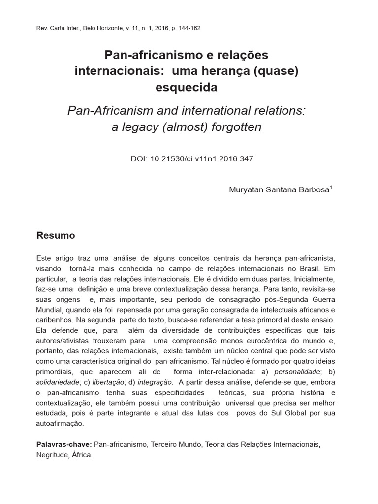 Pan-Africanismo e Relações Internacionais | PDF | Os Estados Unidos ...
