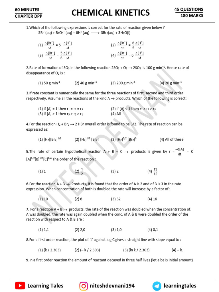 Chemical Kinetics Practice Questions | PDF | Reaction Rate | Activation ...
