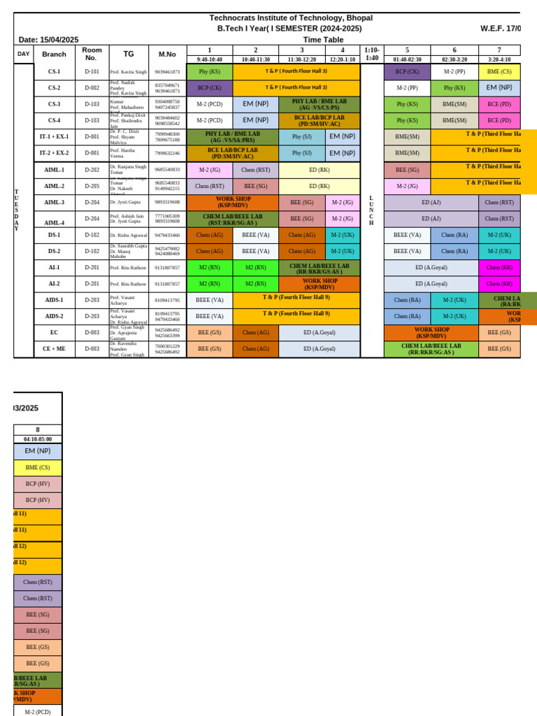 15 April Tuesday TIME TABLE | PDF
