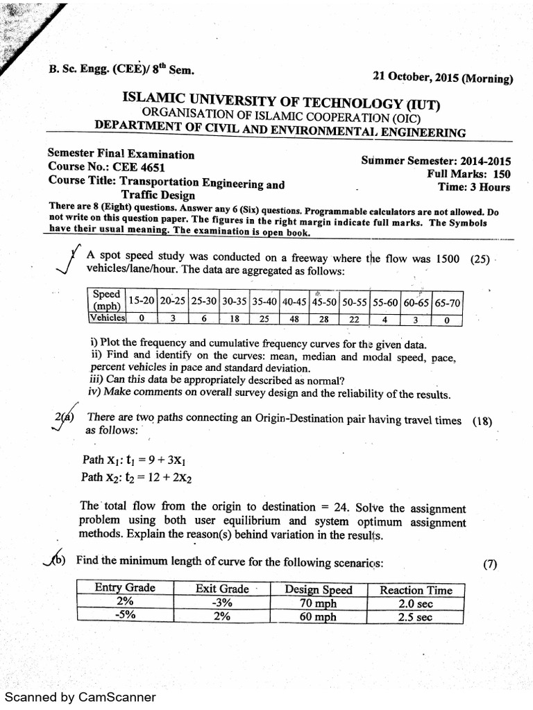 Transportation Engineering Exam Questions | PDF | Traffic | Interchange ...