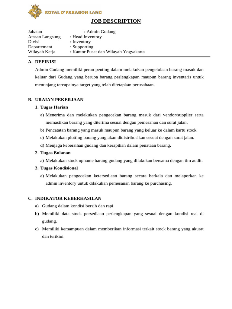 Jobdesk Admin Gudang dan Tugasnya | PDF
