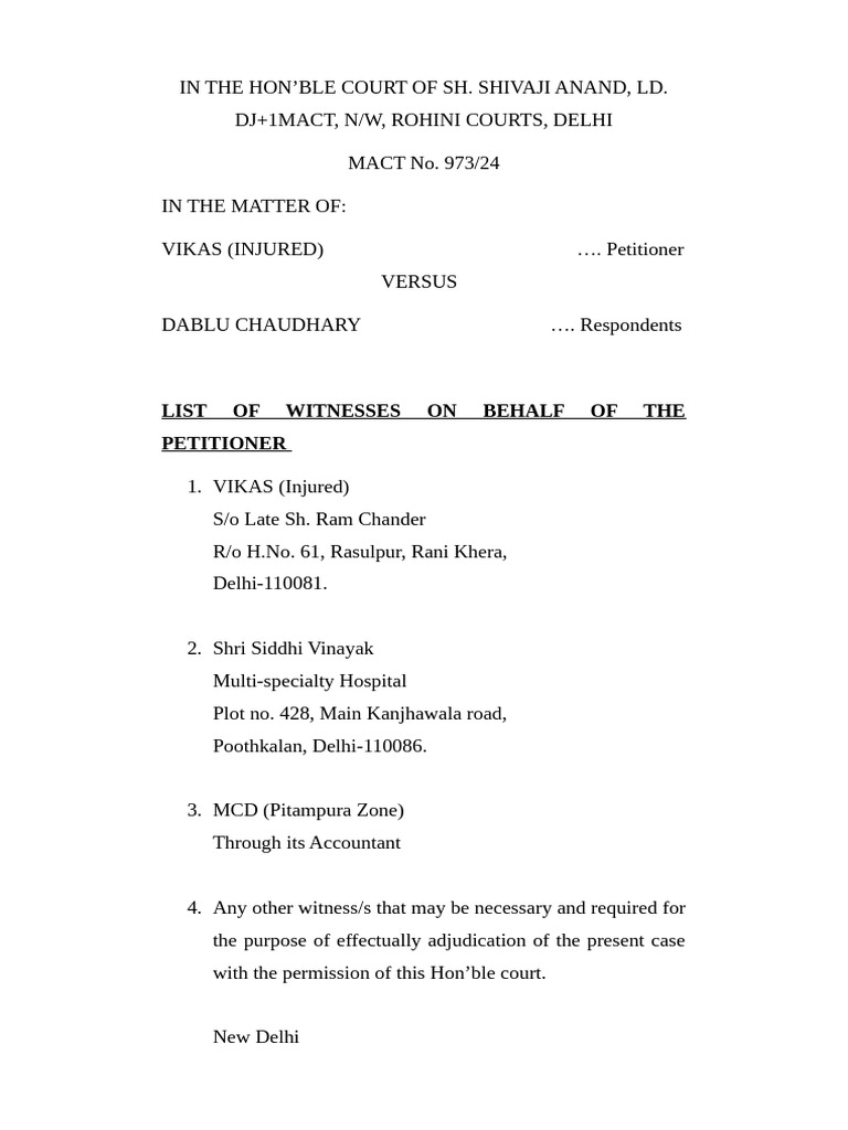 Witness List for MACT Case 973/24 | PDF