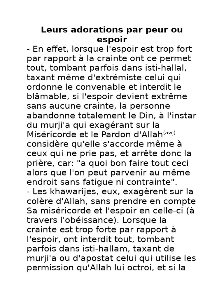 Équilibre entre crainte et espérance dans le Din | PDF