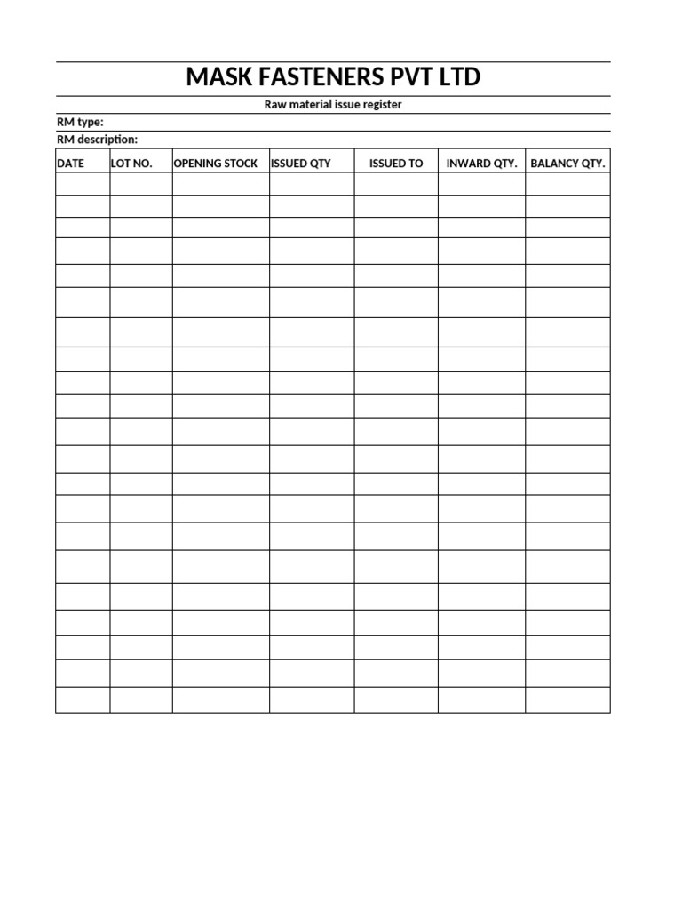 Raw Material Register | PDF