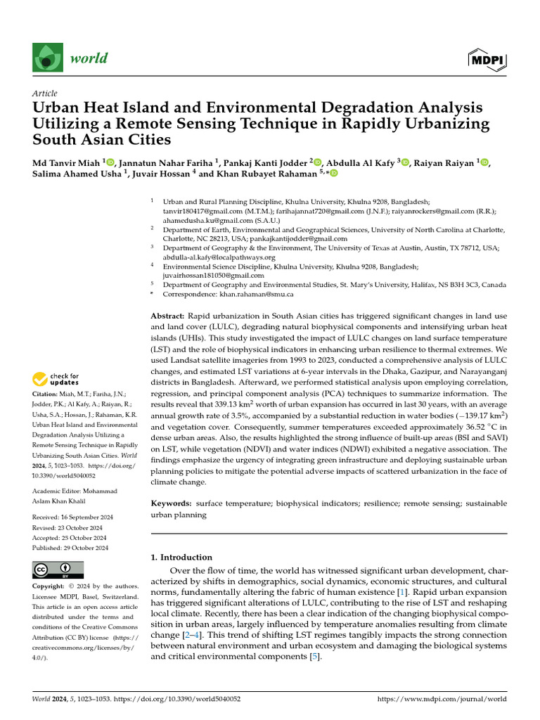 Urban Heat Islands in South Asia: Remote Sensing Analysis | PDF ...