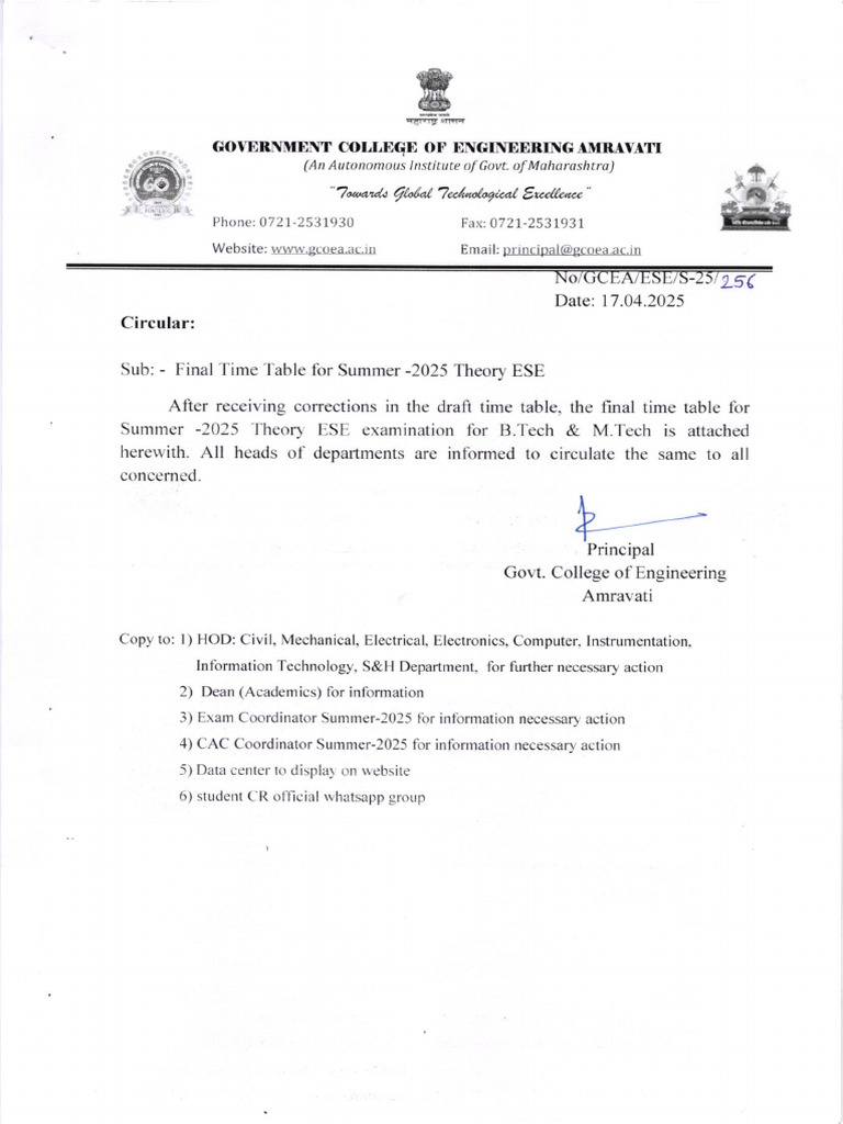 Final Time Table For Summer - 2025 Theory ESE | PDF