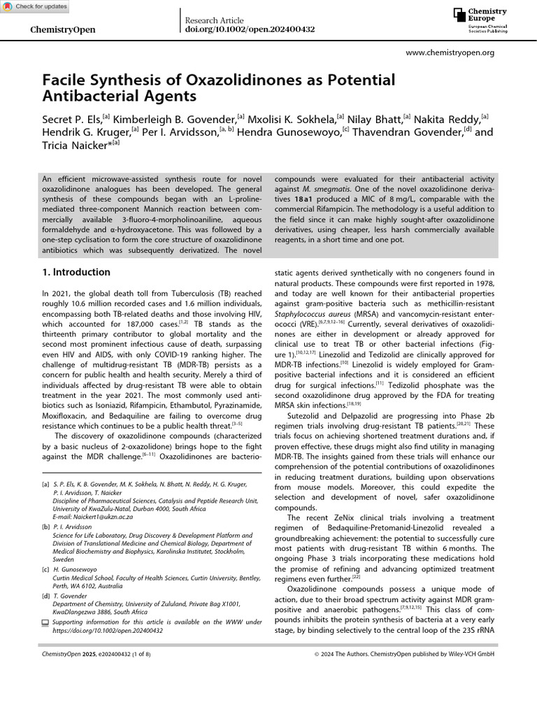 Synthesis of Antibacterial Oxazolidinones | PDF | Chemistry | Organic ...
