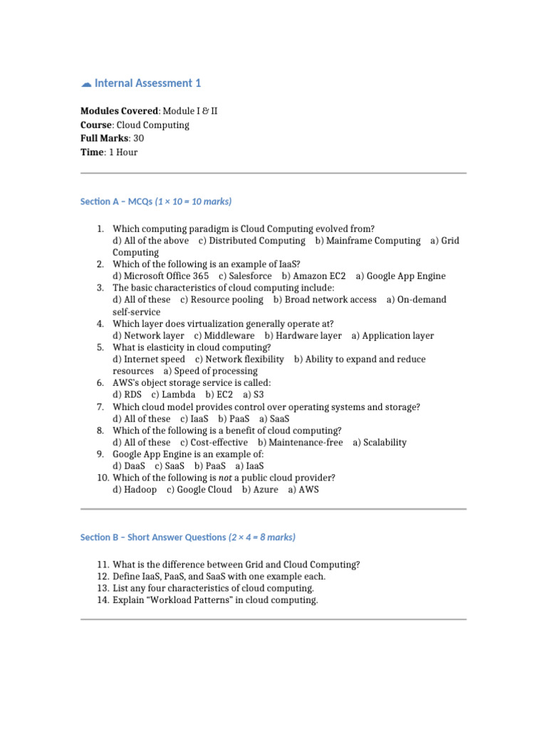Cloud Computing Internal Assessment | PDF