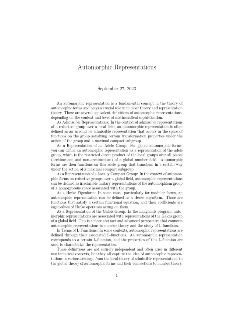 Understanding Automorphic Representations | PDF | Representation Theory ...