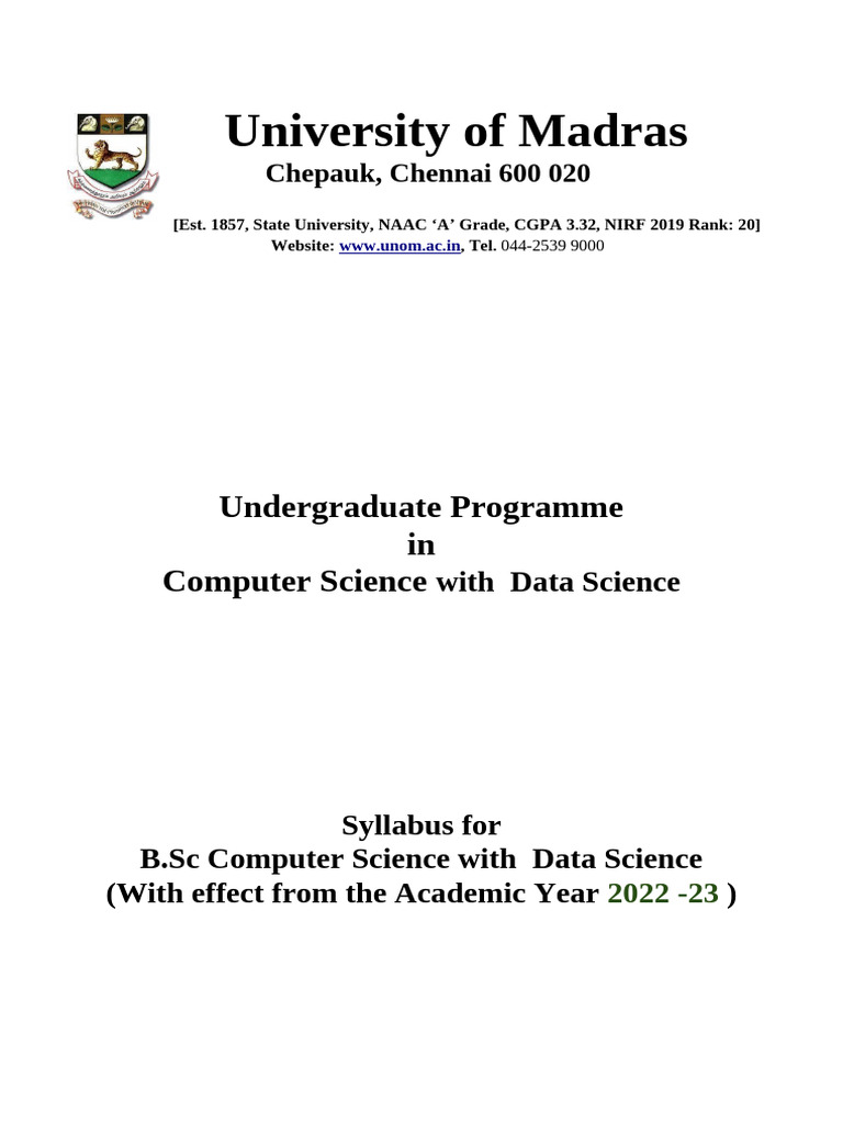 B.Sc in Computer Science with Data Science | PDF | Computer Network ...