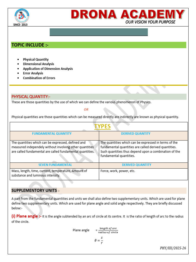 Chapter-Units and Measurements Section 01....... | PDF | Quantity | Angle