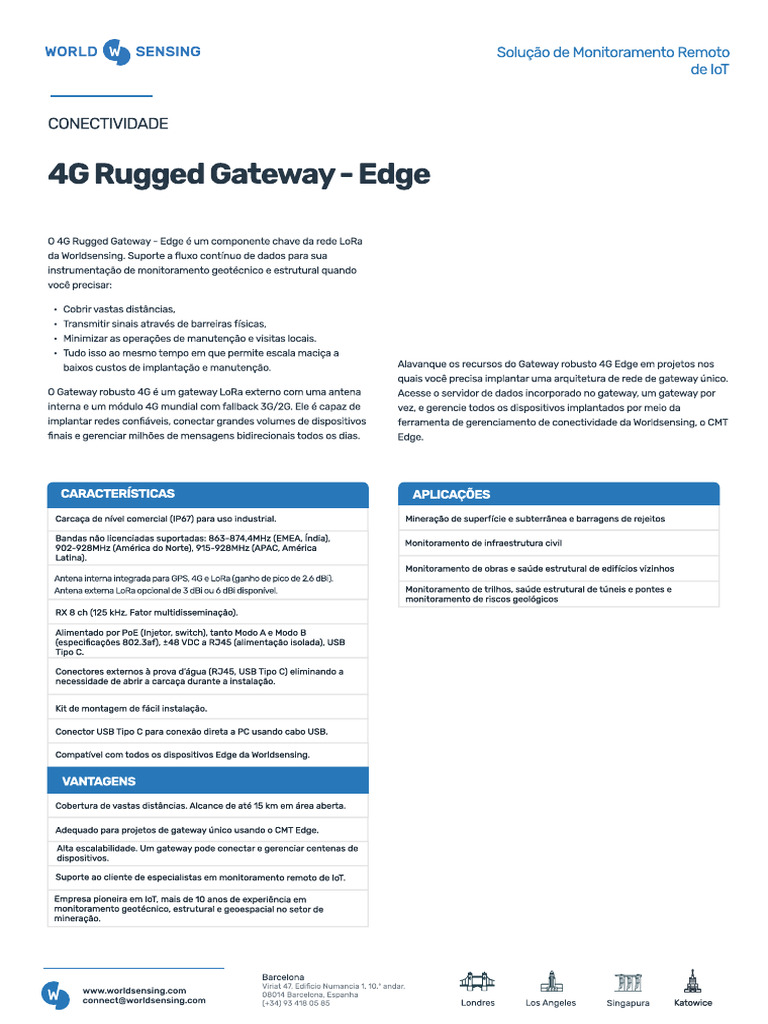 Gateway 4G Rugged da Worldsensing | PDF | USB | Rede de computadores