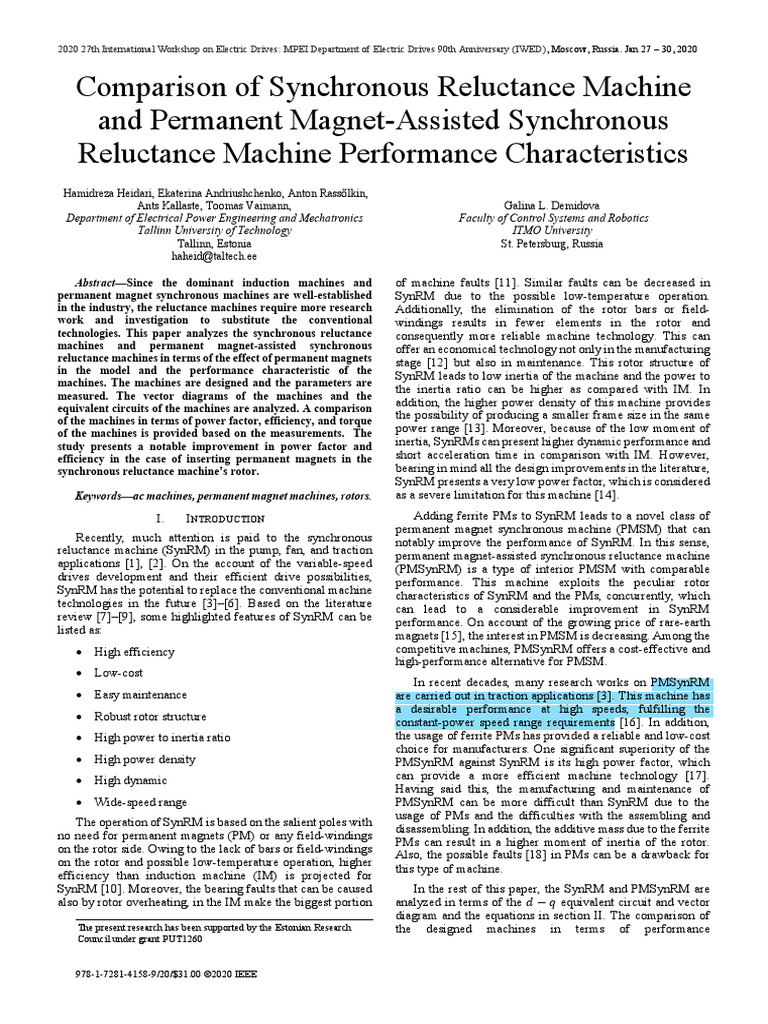 Comparison of Synchronous Reluctance Machine and Permanent Magnet ...