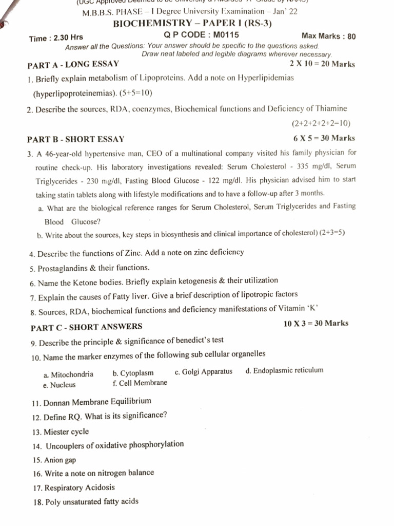 Biochemistry Previous Paper's 1 | PDF