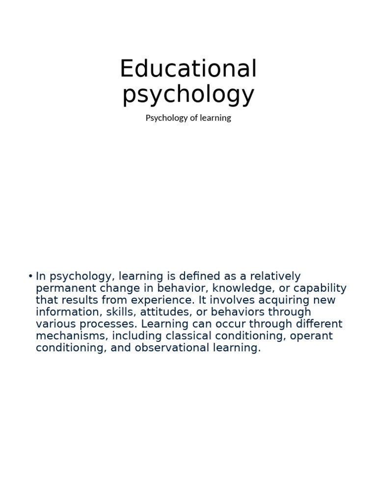 Understanding Learning in Educational Psychology | PDF
