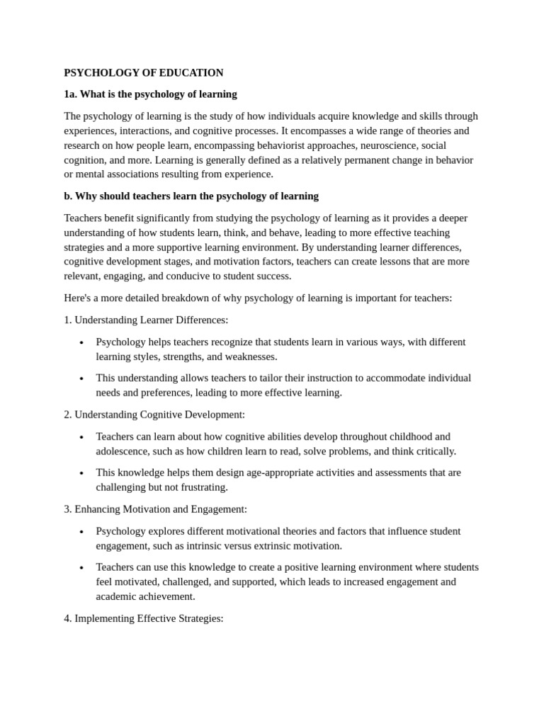 Understanding Learning Psychology for Teachers | PDF | Learning ...