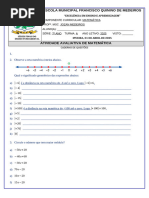 Atividade de Reta Numérica - 7º Ano | PDF | Aritmética | Matemática