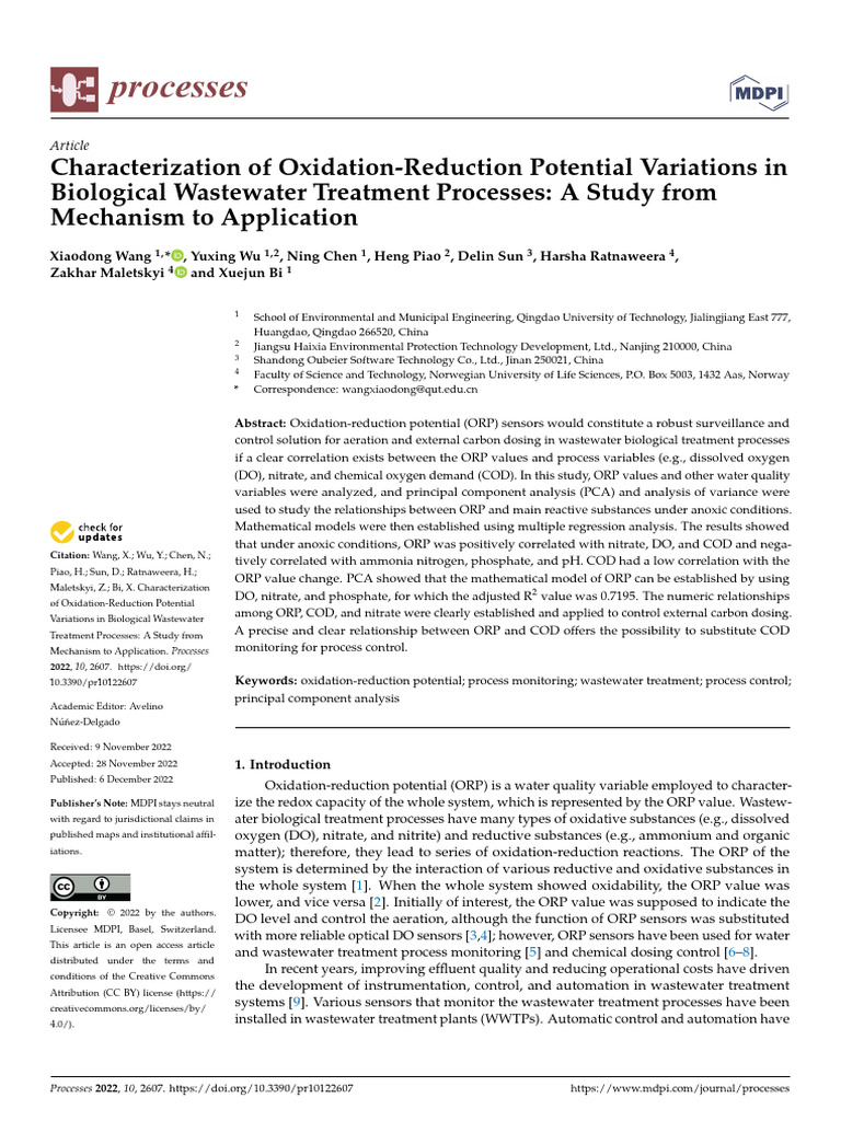 ORP Variations in Wastewater Treatment | PDF | Sewage Treatment ...