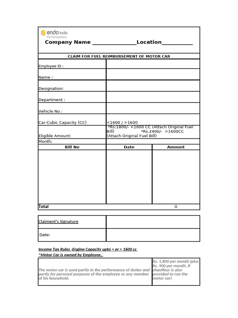 Fuel Reimbursement Claim Form | PDF