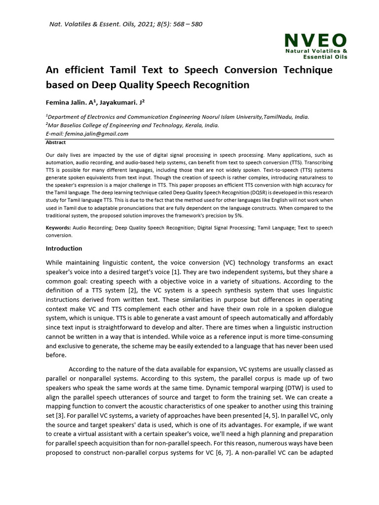 Efficient Tamil TTS Using Deep Learning | PDF | Speech Synthesis | Mean ...