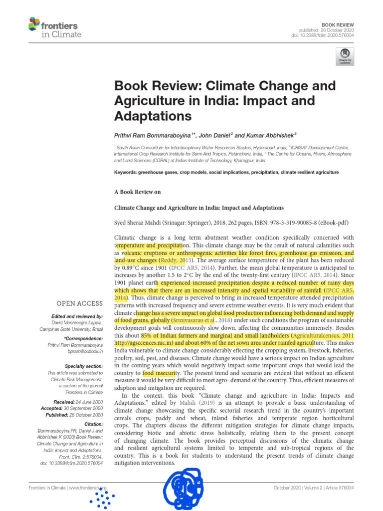 Climate Change and Agriculture in India | PDF | Climate Change ...
