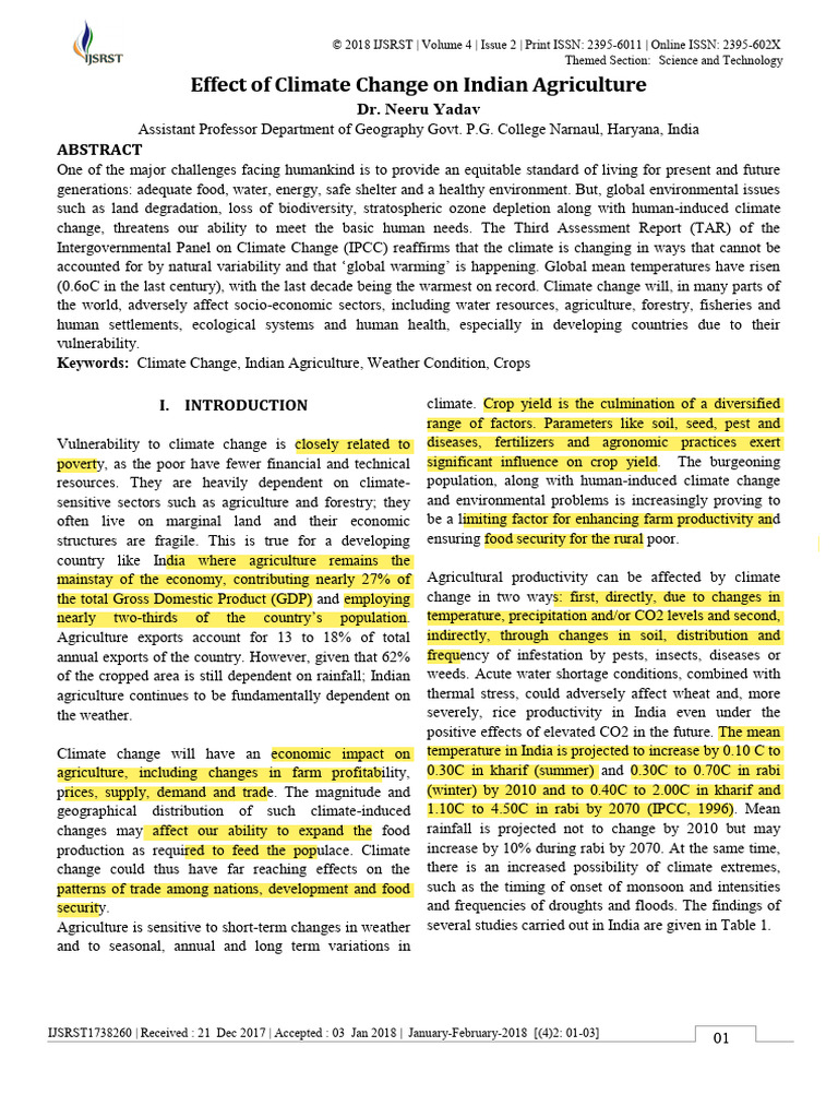 Climate Change's Impact on Indian Agriculture | PDF | Agriculture | Soil